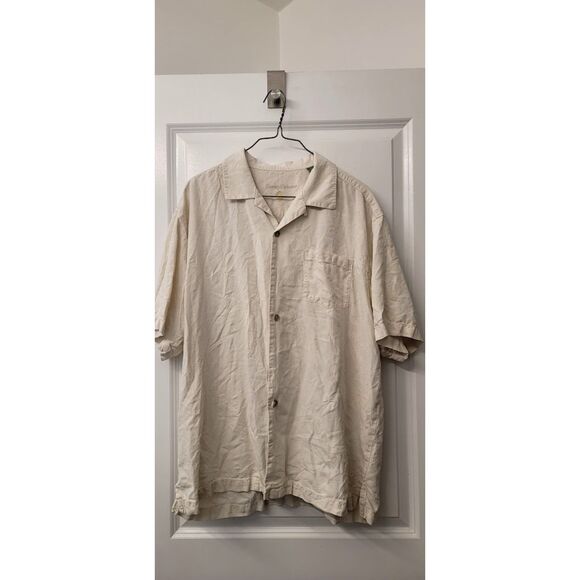 Tommy Bahama Other - Tommy Bahama 100% Silk Cream White Button Front Short Sleeve Summer Shirt Mens L